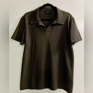 Men’s Hugo Boss Polo Shirt Brown Espresso Collar V Neck Short Sleeve - M
